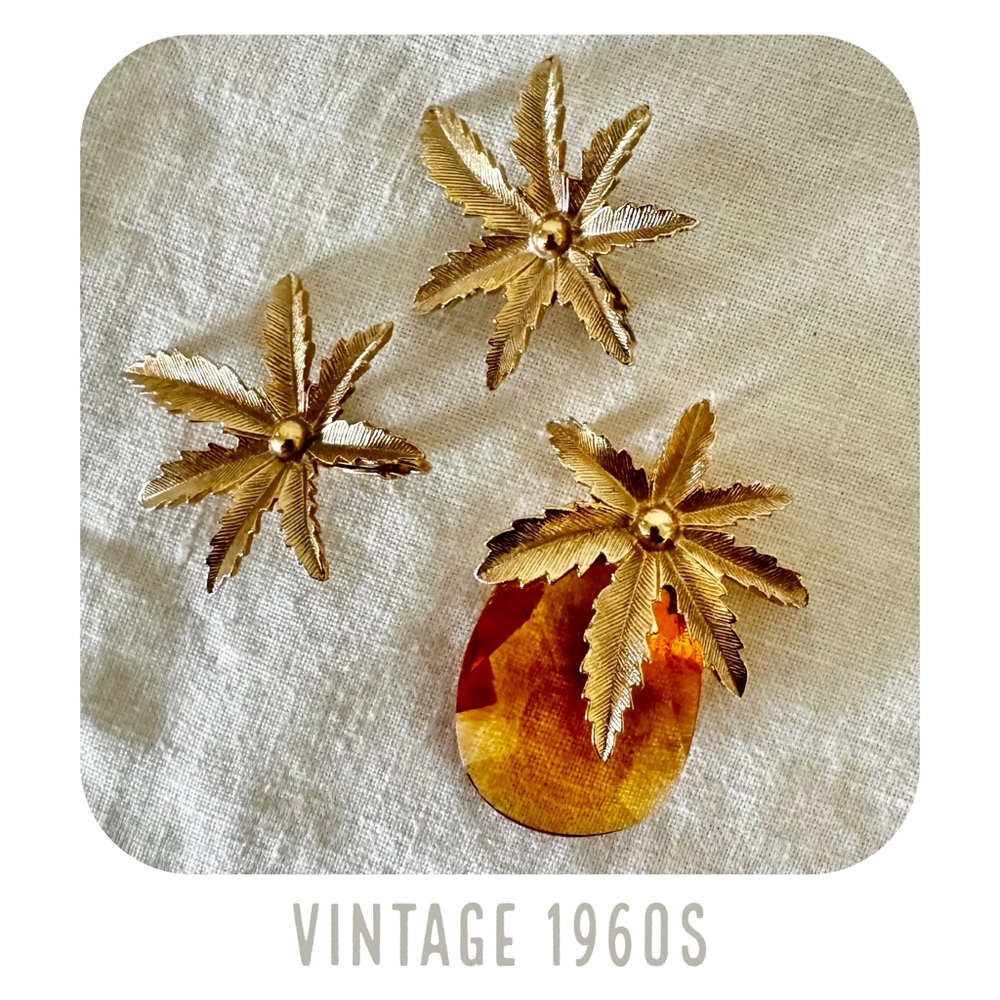 vintage 60s pineapple pendant brooch & earrings - Picture 1 of 8